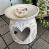 Ceramic Wax/Oil Burner 10cm in an off-white/neutral ribbed pattern and a cut out Heart Shape&nbsp;