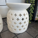 Large White Ceramic Glazed Wax/Oil Burner H13cm with a Cross cut out design