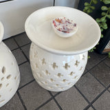 Large H13cm White Ceramic Wax Burner with Cross cut out design
