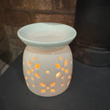 Large White Ceramic Glazed Wax/Oil Burner 13cm with a Flower petal cut out design