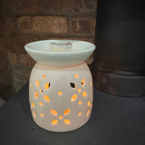Large White Ceramic Glazed Wax/Oil Burner 13cm with a Flower petal cut out design