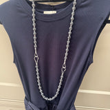 Eliza Gracious quality affordable design led branded costume jewellery

Tigers Eye effect large beads with twin link silver decoration long necklace
Colour - Grey