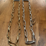 Eliza Gracious quality affordable design led branded costume jewellery

Elongated oval chain link Long Necklace with beaten effect&nbsp;

Available in Burnished Matt Silver &amp; Pale Gold