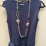 Eliza Gracious quality affordable design led branded costume jewellery

Mix of Tortoiseshell Brown Resin, neutral crystals beads, pale matt gold links and long chain Necklace&nbsp;

New SS26 EG Collection