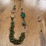 Eliza Gracious quality affordable design led branded costume jewellery

Mix of Green Resin different size discs &amp; shapes with a chain link and matt gold chain &amp; link long Necklace&nbsp;

New SS26 EG Collection
EN1068