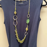 Eliza Gracious quality affordable design led branded costume jewellery

Mix of Green Resin different size discs &amp; shapes with a chain link and matt gold chain &amp; link long Necklace&nbsp;

New SS26 EG Collection