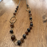 Eliza Gracious - Matt Brown beaded & matt gold links long necklace