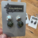 Eliza Gracious Earrings - Leopard design glass bead under metal stud
