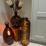 Large Glass Peacon Brown Ribbed Vase H72cm