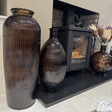 Large Glass Peacon Brown Ribbed Vase H72cm