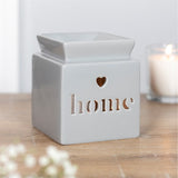 Light Grey Ceramic Wax / Oil Burner H11.5cm Features cutout heart & 'Home' text 