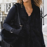 Faux Fur Long Gilet - Linen