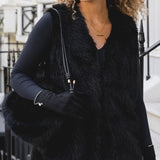 Faux Fur Bag with knotted detailed straps - Ebony Black