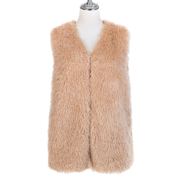 Faux Fur Long Gilet - Linen