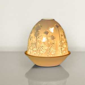 Light Glow Lithophane Oval Dome H10.6cm T-Light Candle Holder Thistle Design