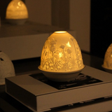Light Glow Lithophane Oval Dome H10.6cm T-Light Candle Holder Thistle Design