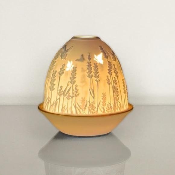 Light Glow Lithophane Oval Dome H10.6cm T-Light Candle Holder Lavender Design