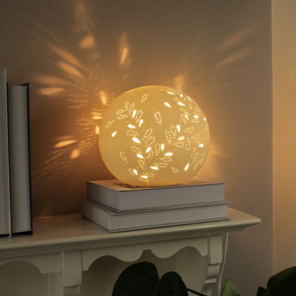 Light Glow - Home; supply the best designs & the highest quality products White Ceramic Sphere Style Lamp H18cm Design - Golden Petals