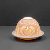 White Ceramic H8cm Lithophane Dome H8cm T-Light Candle Holder&nbsp; Design &amp; quote 'Loves light still burns bright'