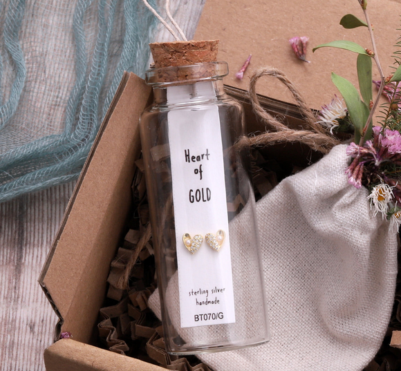 Message in a Bottle Heart Earrings - Heart of Gold