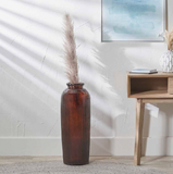 Large Glass Peacon Brown Ribbed Vase H72cm