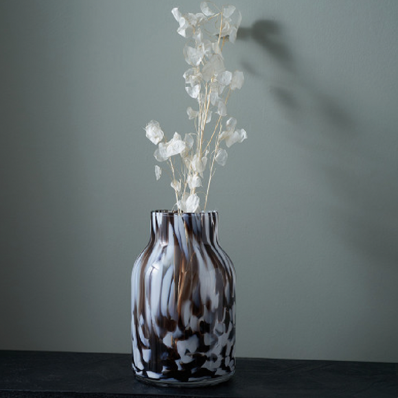 Black/brown & White swirl Tortoiseshell Effect Glass Vases
Available in two styles - Tall H32cm & Short H22cm