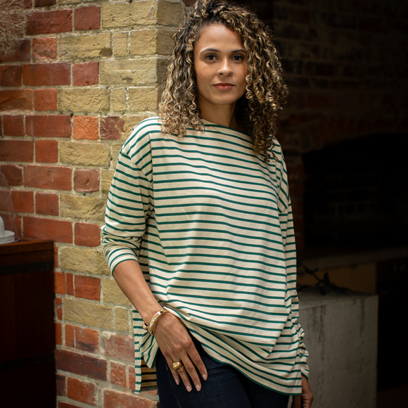 Chalk - Long Bryony Evergreen/Cream Stripe Top