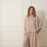 Chalk - Erin floaty wide boxy lounge top&nbsp;
Colour - Fawn

Designed in the UK.&nbsp; Designed for Living.