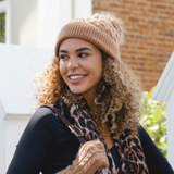 Cable Knit Hat with Faux Fur bobble - Mocha Mousse