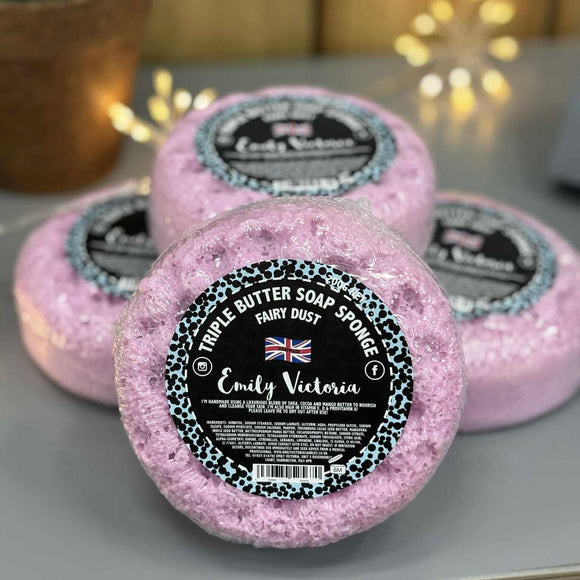 Emily Victoria Candles Collection - Soap Sponges. 

Handmade triple butter soap sponges; fabulous for moisturising and nourishing your skin!
Fragrance - Fairy Dust (inspired by Lily Flame best seller)