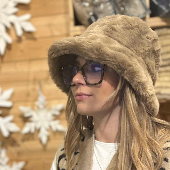Faux Fur Bucket Hat - Cappuccino