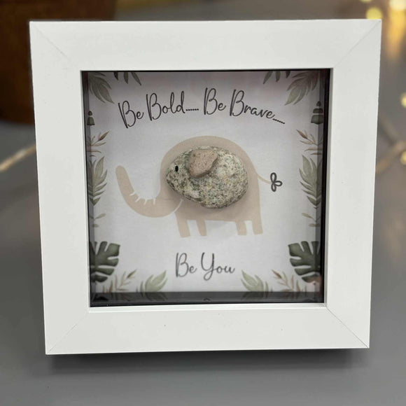 Mini Framed Pebble Art - Elephant 'Be Bold, Be Brave..'