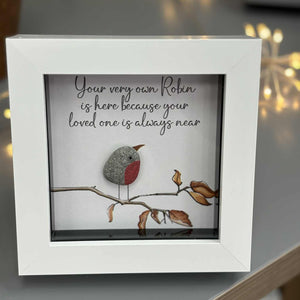 Mini Framed Pebble Art - 'Your very own Robin is here...'