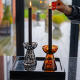 Set of 4 Black Ribbed Dinner Candles H24cm