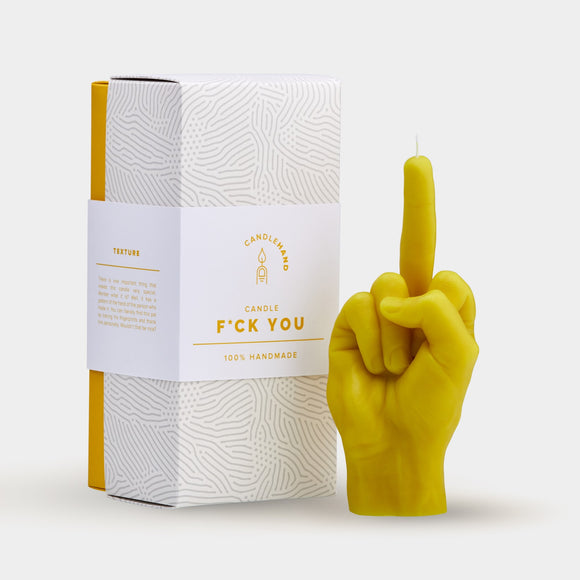 <h3>Yellow Middle Finger CandleHand</h3> <h3>F*CK YOU - As it says on the box!</h3> <h3>100% HANDMADE</h3>