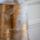 Hurricane Candle Holder White & Gold - hese glass hurricane lamps have a gold and white marble effect on the outside to create a real luxury finish. An ambient glow is emitted when used with a candle.