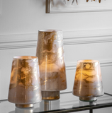 Hurricane Candle Holder White & Gold - hese glass hurricane lamps have a gold and white marble effect on the outside to create a real luxury finish. An ambient glow is emitted when used with a candle. Gallery Home