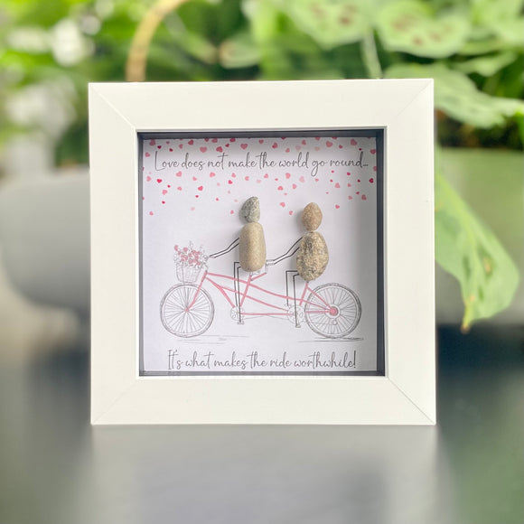 Pebble Art by La De Da Living   Award winning keepsake gifts - Handmade in the Cotswolds    Mini Framed Pebble Art - White block square frame 12.5cm 'Love does not make the world go round... Its what makes the ride worthwhile!'
