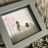 Mini Framed Pebble Art - Grey block square frame 12.5cm 'Best friends come in all shapes and sizes' 