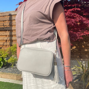 Faux Leather Cross Body Bag with Tassel Light Grey The Life