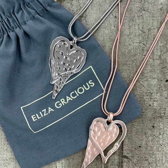 Eliza Gracious - Long Double Heart Necklace | Silver & ROSE GOLD