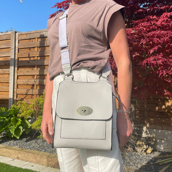 Pale Grey Faux Leather Slim Body Bag H28cm