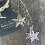 Eliza Gracious Long Twin Snake Chain Necklace with Twin Star Pendant Available in Matt Silver or Pale Gold