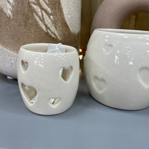 Ceramic Heart Cut Out Votives - Ivory