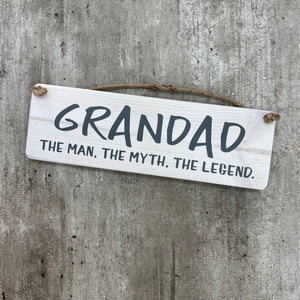 Made in the UK by Giggle Gift Co. Wooden L29.5cm Hanging Sign "Grandad - the man, the myth, the legend."