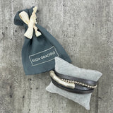 Eliza Gracious - Grey Multi Strand Leather with Bar | Dark Grey & Pale Gold with gift bag