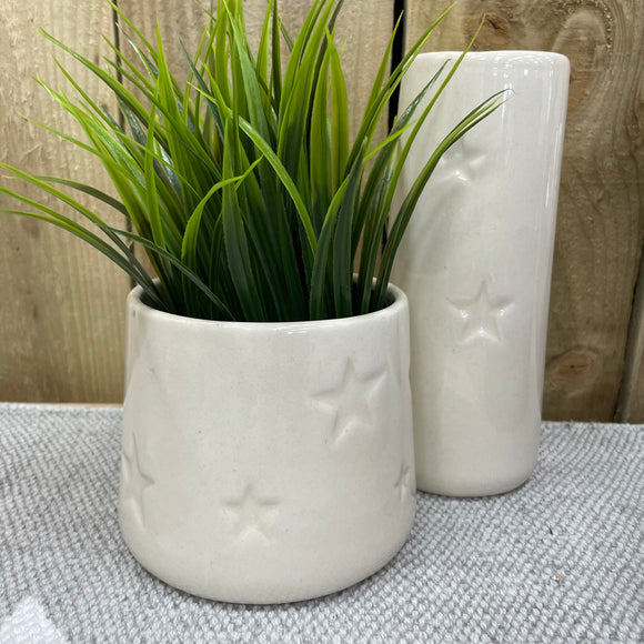 Ceramic Star Debossed Pot - Cream