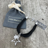 Eliza Gracious - Leather Stranded Bracelet with Twin Star Charms - Beige & Black