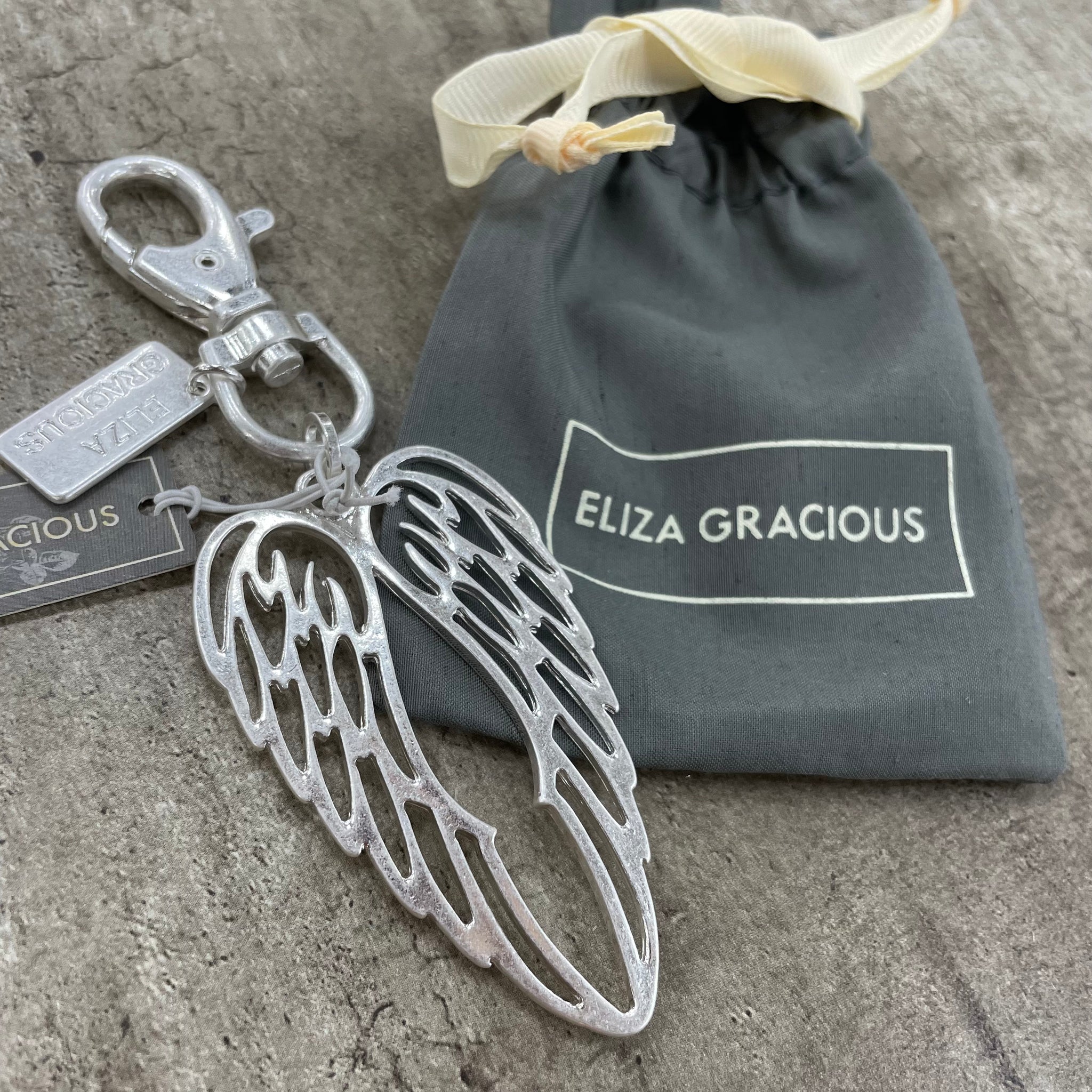 Eliza Gracious - Twin Angel Wing Keyring | Pale Gold