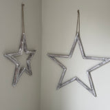 Antique White Hanging Wooden Open Stars - Set of 2